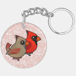 Northern Cardinal Pair Circle Keychain (double-sided)