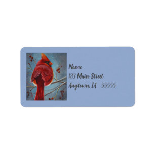 Northern Cardinal Red Bird Berries Watercolor Art Label