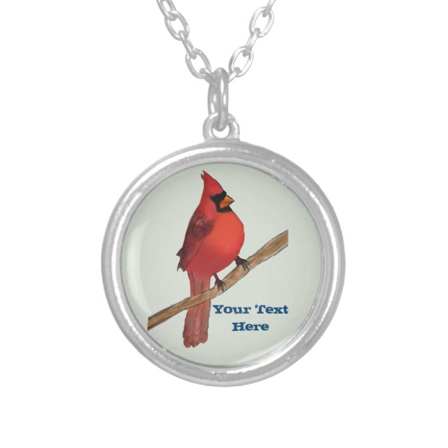 Northern Cardinal Red Bird Silver Plated Necklace (Front)
