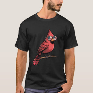 Northern Cardinal USA American Flag Sunglass Bird  T-Shirt