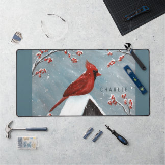 Northern Cardinal Winter Snow Desk Mat