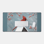 Northern Cardinal Winter Snow Desk Mat (Keyboard & Mouse)