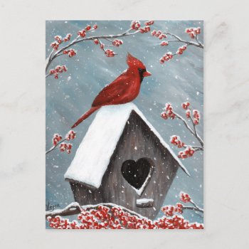 Northern Cardinal Winter Snow Postcard by ironydesignphotos at Zazzle