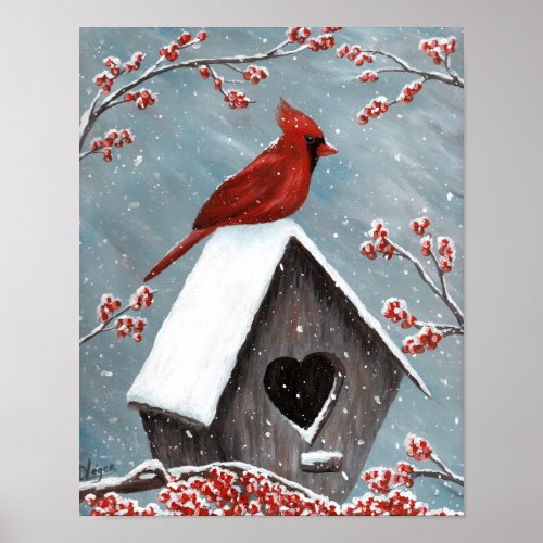 Northern Cardinal Winter Snow Poster