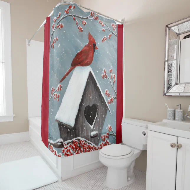 Northern Cardinal Winter Snow Shower Curtain Zazzle