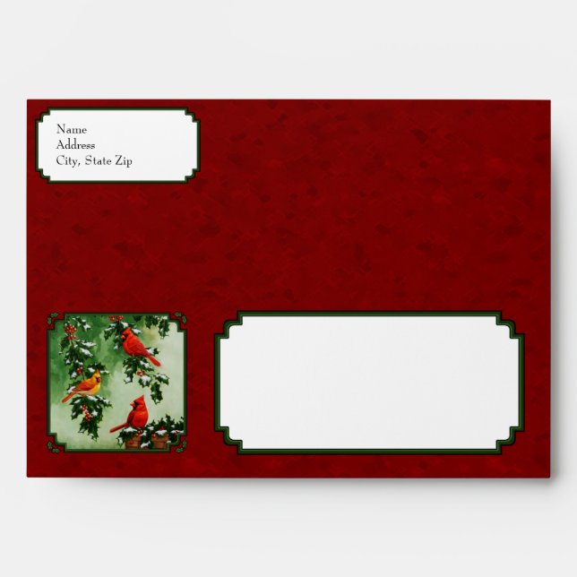 Northern Cardinals and Holly Red Envelope (Front)