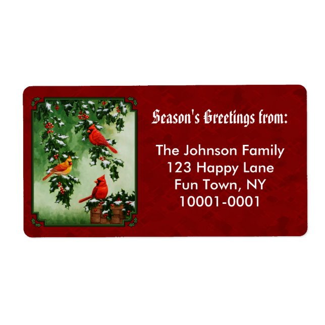 Northern Cardinals and Holly Red Label (Front)