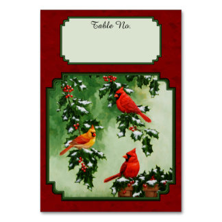 Northern Cardinals and Holly Red Table Number