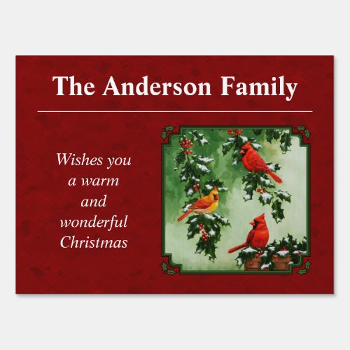 Northern Cardinals and Holly Red Yard Sign