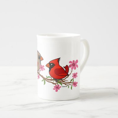 Northern Cardinals on Blossom Branch Bone China Mug