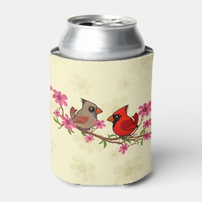 Northern Cardinals on Blossom Branch Can Cooler