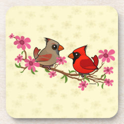 Northern Cardinals on Blossom Branch Beverage Coaster