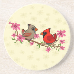 Northern Cardinals on Blossom Branch Sandstone Drink Coaster