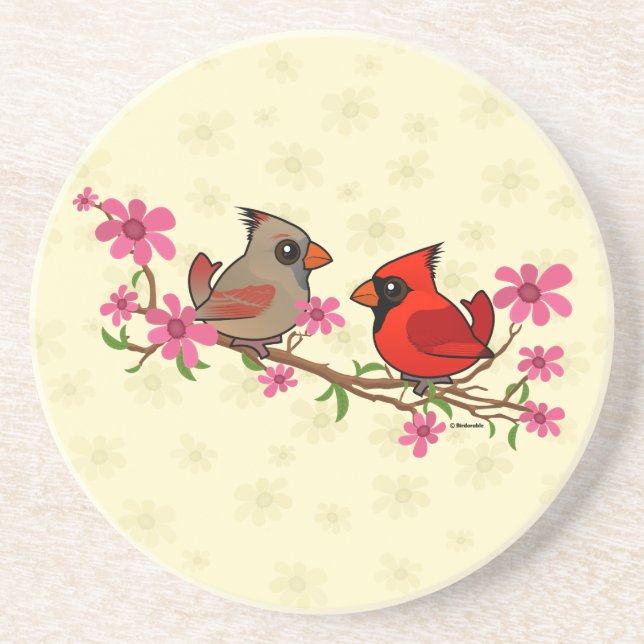 Northern Cardinals on Blossom Branch Coaster (Front)