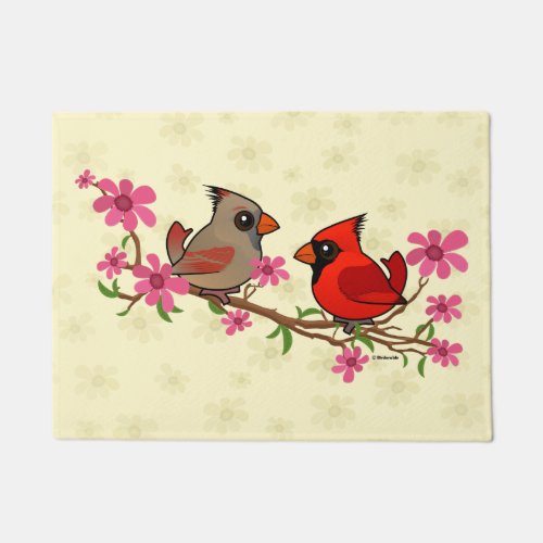 Northern Cardinals on Blossom Branch Doormat