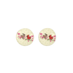 Northern Cardinals on Blossom Branch Stud Earrings