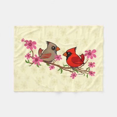 Northern Cardinals on Blossom Branch Fleece Blanket