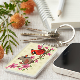 Northern Cardinals on Blossom Branch Keychain