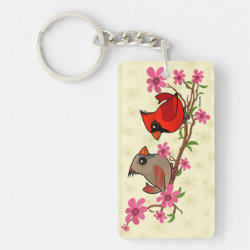Northern Cardinals on Blossom Branch Rectangle Keychain (double-sided)