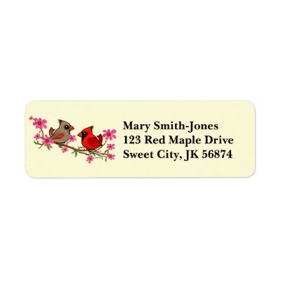 Northern Cardinals on Blossom Branch Label