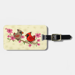Northern Cardinals on Blossom Branch Small Luggage Tag with leather strap