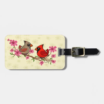 Northern Cardinals on Blossom Branch Luggage Tag