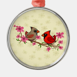 Northern Cardinals on Blossom Branch Premium circle Ornament