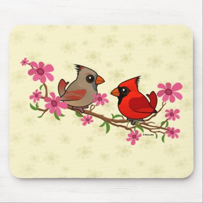 Northern Cardinals on Blossom Branch Mouse Pad