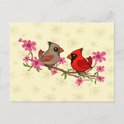 Northern Cardinals on Blossom Branch Postcard