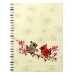 Northern Cardinals on Blossom Branch Photo Notebook (6.5