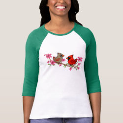 Northern Cardinals on Blossom Branch Ladies Raglan Fitted T-Shirt
