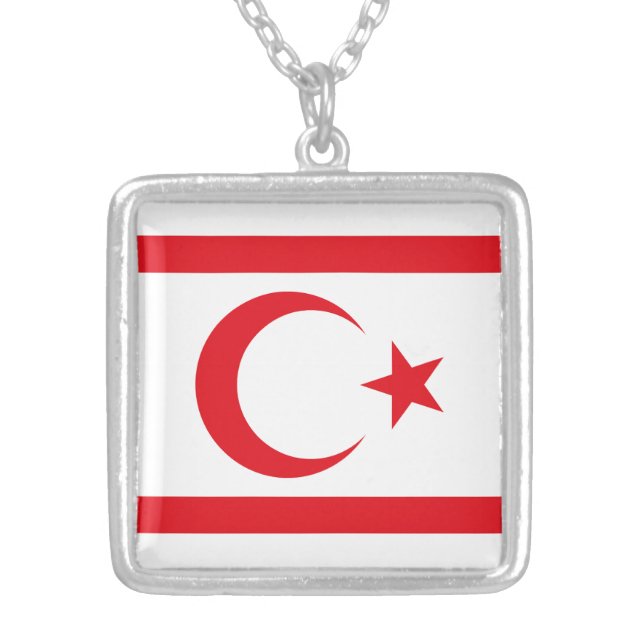 Northern Cyprus Flag Silver Plated Necklace (Front)