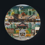 "Northern Exposure" ~ Roslyn, Washington Round Clock<br><div class="desc">International Artist Jennifer Lake was commissioned to paint the television show called "Northern Exposure". The television show was very popular in the early 90's. The image depicts the famous Roslyn Cafe and the friendly Moose. All the actors and actresses are also included in the painting. Delightful products for any fan...</div>