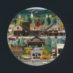 "Northern Exposure" ~ Roslyn, Washington Round Clock<br><div class="desc">International Artist Jennifer Lake was commissioned to paint the television show called "Northern Exposure". The television show was very popular in the early 90's. The image depicts the famous Roslyn Cafe and the friendly Moose. All the actors and actresses are also included in the painting. Delightful products for any fan...</div>