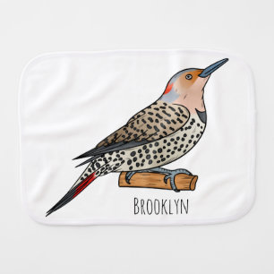 Northern flicker bird cartoon illustration baby burp cloth