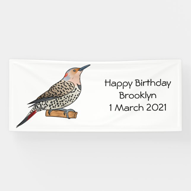 Northern flicker bird cartoon illustration banner (Horizontal)
