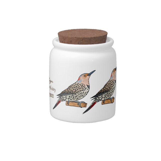 Northern flicker bird cartoon illustration  candy jar (Right)