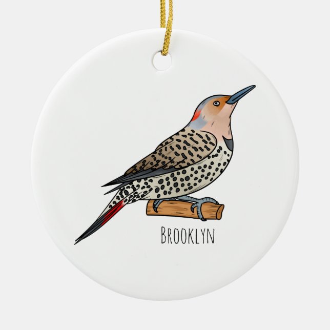Northern flicker bird cartoon illustration  ceramic ornament (Front)