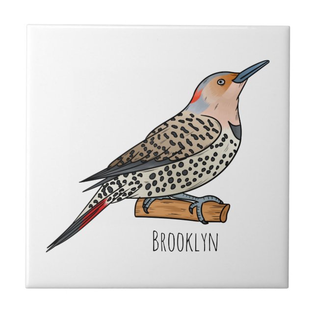 Northern flicker bird cartoon illustration ceramic tile (Front)
