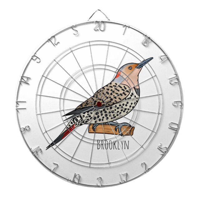 Northern flicker bird cartoon illustration dart board (Front)