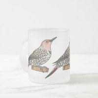 Northern flicker bird cartoon illustration  frosted glass coffee mug