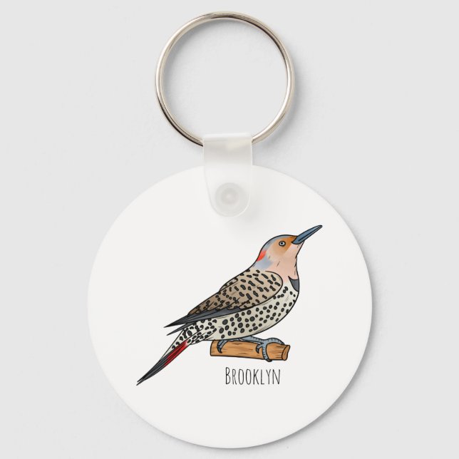 Northern flicker bird cartoon illustration  keychain (Front)