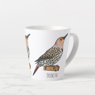 Northern flicker bird cartoon illustration latte mug