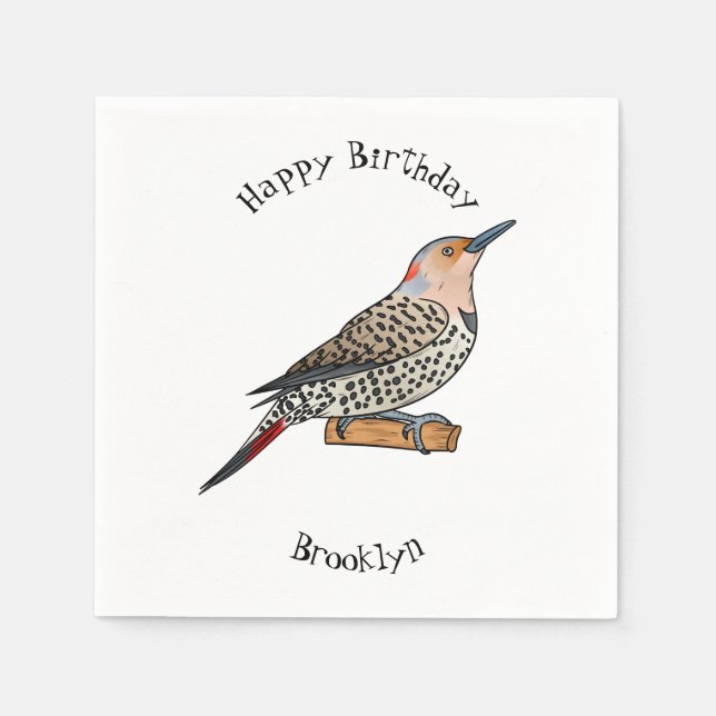 Northern flicker bird cartoon illustration napkins (Front)