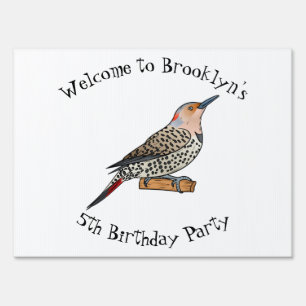 Northern flicker bird cartoon illustration sign