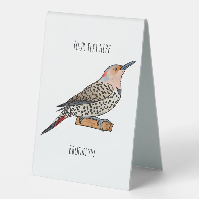 Northern flicker bird cartoon illustration  table tent (Front)