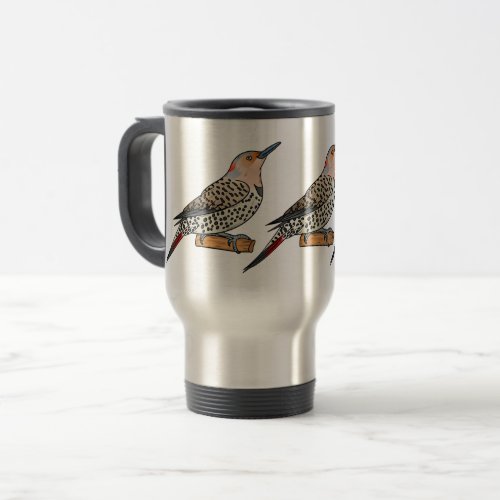 Northern flicker bird cartoon illustration travel mug