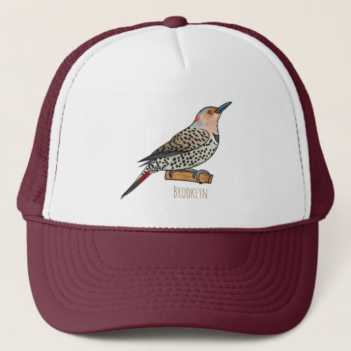 Northern flicker bird cartoon illustration  trucker hat