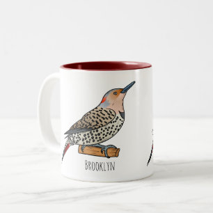 Northern flicker bird cartoon illustration  Two-Tone coffee mug