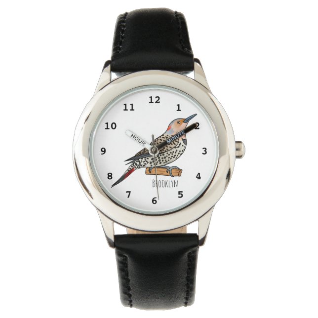 Northern flicker bird cartoon illustration watch (Front)